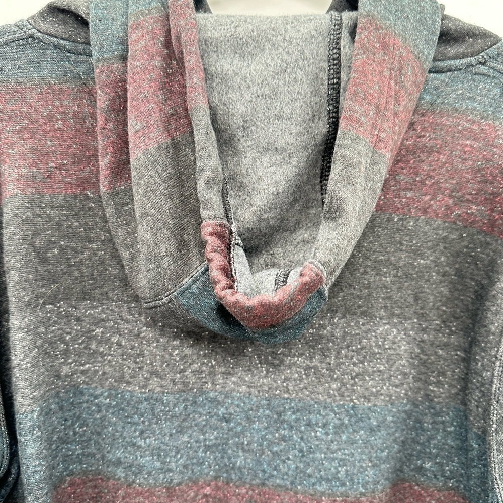 SALTY SAVAGE striped casual woman happy face zip front pocket hood sweatshirt S - Picture 12 of 13